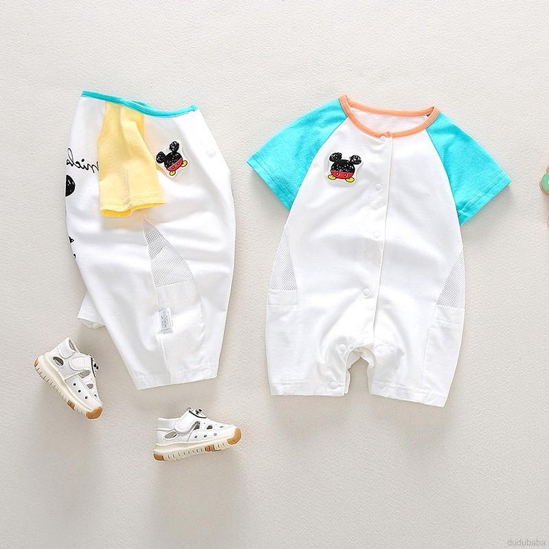 Áo Liền Quần Ngắn Tay Hình Chuột Mickey Cho Bé