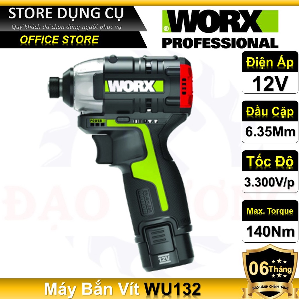 12V Máy vặn vít động lực dùng pin Li-ion Worx WU132 WU132.9 (Không chổi than) K04C-026471 K04C-026689