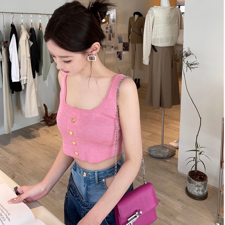 [Hana And Alice]  Áo Dây Dệt Kim Không Đều Có Khóa Cài Vàng Quyến Rũ laplan