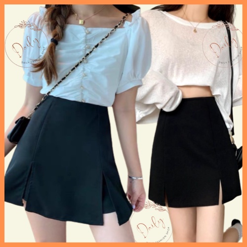 Chân Váy Công Sở Chữ A Xẻ Tà 2 Bên Cạp Cao Cao Dáng Ôm Chất Tuyết Mưa Dày Dặn Co Giãn Siêu Tôn Dáng