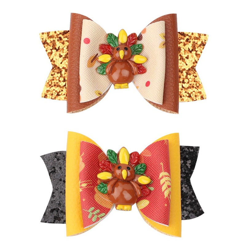 Kẹp Tóc Nơ Da Đính Kim Sa Lấp Lánh Cho Bé