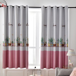 Rèm vải hiện đại chống nắng cao cấp khổ 2m chậu hoa xinh màu hồng