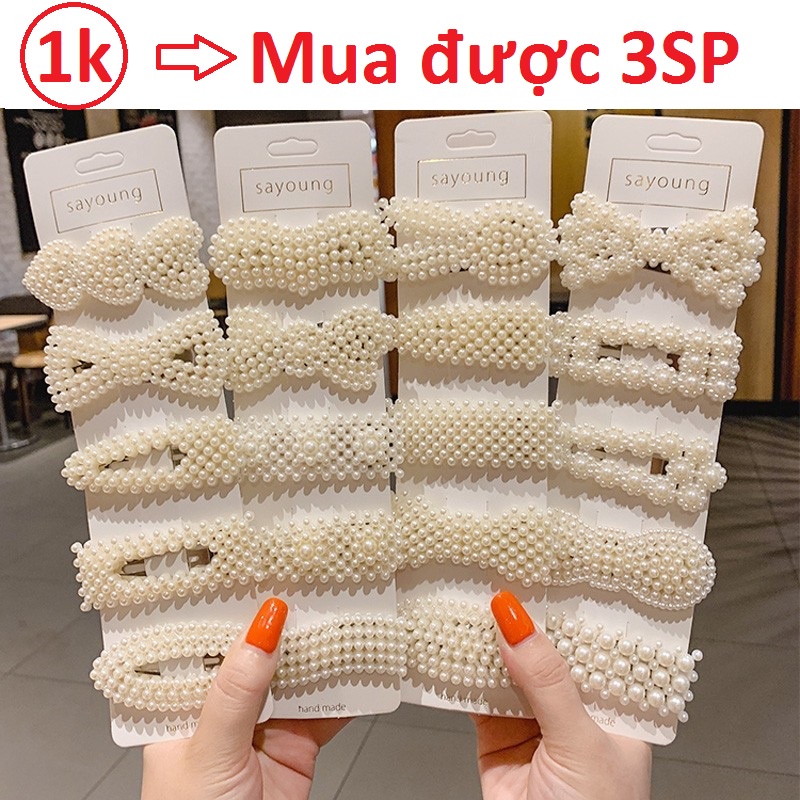 1K Kẹp Tóc Nhiều Mẫu Dễ Thương - Kẹp Tóc Phong Cách Hàn Quốc Đính Ngọc Trai nhiều mẫu cho chị em gái