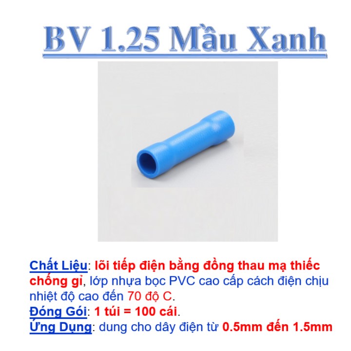 Đầu cos dây điện nối thẳng bọc nhựa BV 1.25, đầu cốt bấm dây 0.5mm 1.5mm, cosse  đồng