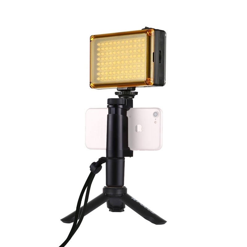 Tay cầm điện thoại chống rung F-Mount đế 3 chân - đèn Led 96 bóng - Microphone PU3017 Puluz