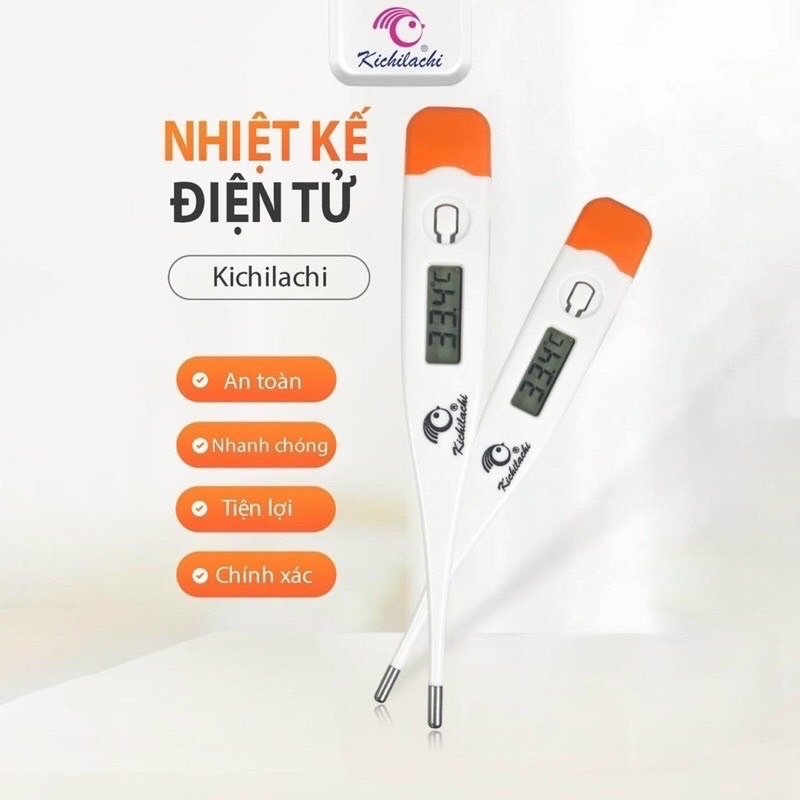 ( Vỏ Màu Vàng Cam ) Nhiệt kế điện tử KICHILACHI có kèm theo pin