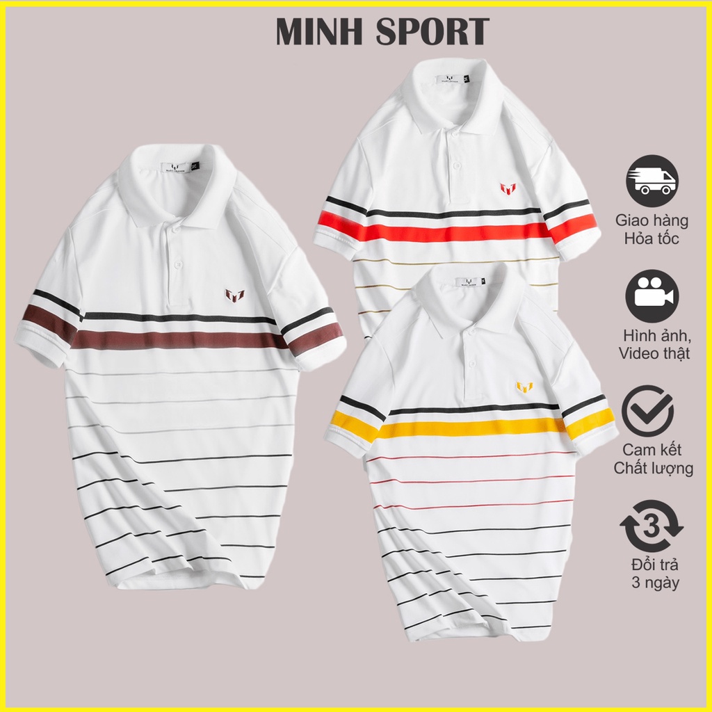 Áo Thun Polo Nam Cổ Bẻ Ngắn Tay In Sọc Ngang, Chất Vải Poly Thái Co Giãn, Bền, Mềm Mịn mã AO.47