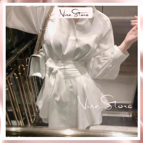 Set Váy Áo Sơ Mi Nữ Kèm Đai Buộc Chất Đũi Mềm NinaStore (Có Video + Ảnh đánh giá) | BigBuy360 - bigbuy360.vn