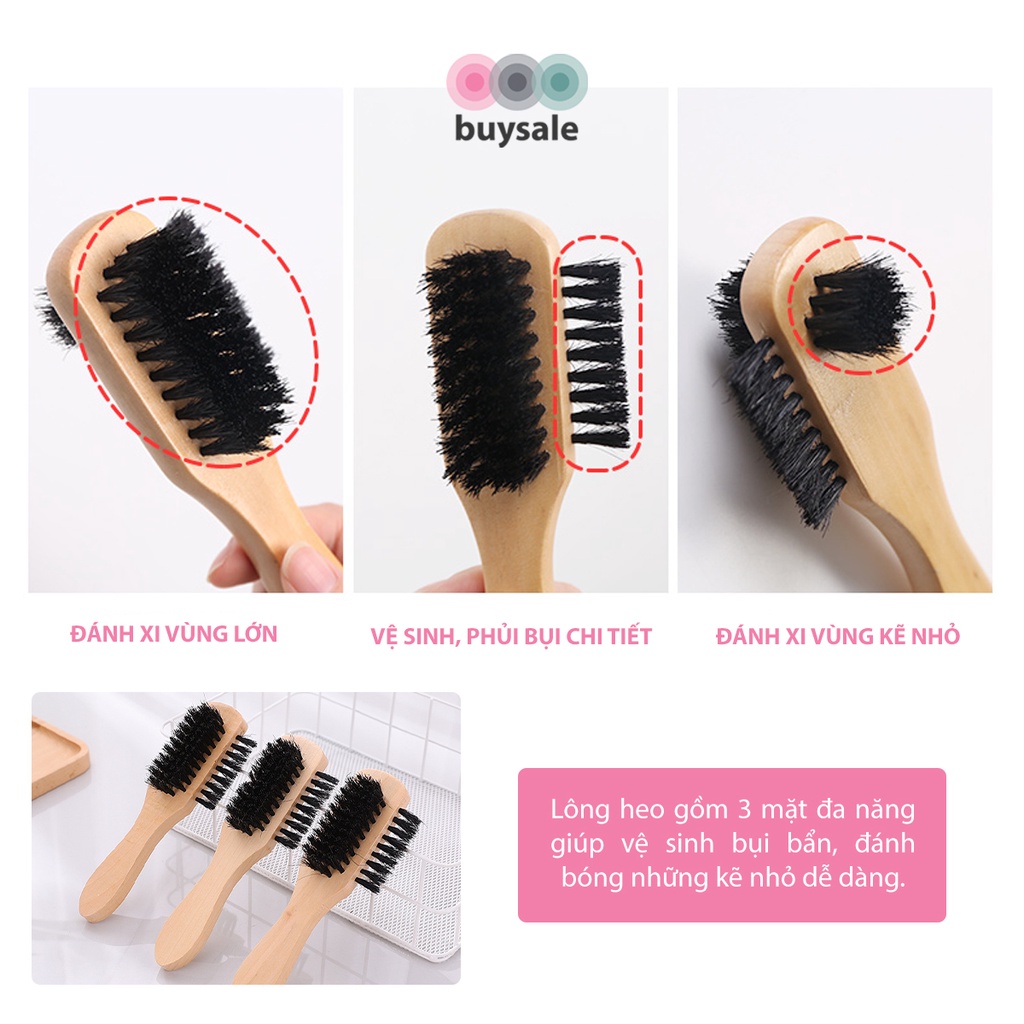 Bàn chải lông heo 3 mặt phù hợp cho vệ sinh giày, các vật dụng bằng da - BuySales - BSPK253