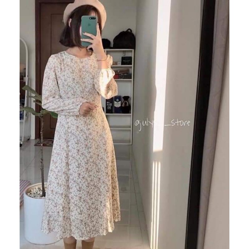 Váy - đầm hoa nhí cỏ vintage trắng nhẹ nhàng phong cách Hàn