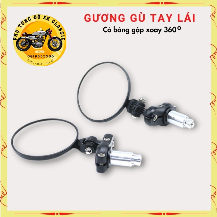 Gương gù tay lái kính gù tròn gương kiểng xe máy  CLASSIC cao cấp có báng gập giá 1 chiếc