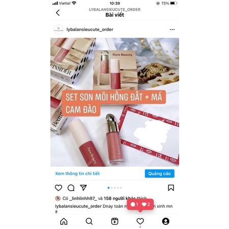 Set son+má hồng mini Ra.re beauty+2,2% phí shopee