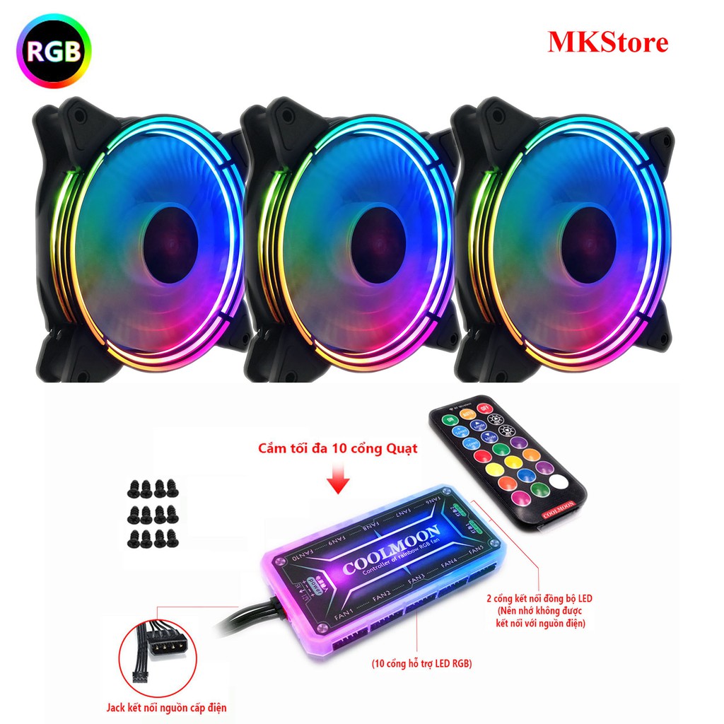 [Mã ELCL99 giảm 5% đơn 500K] Bộ 3 Quạt LED RGB Fan Coolmoon Sunshine C2 kèm HUB + điều khiển