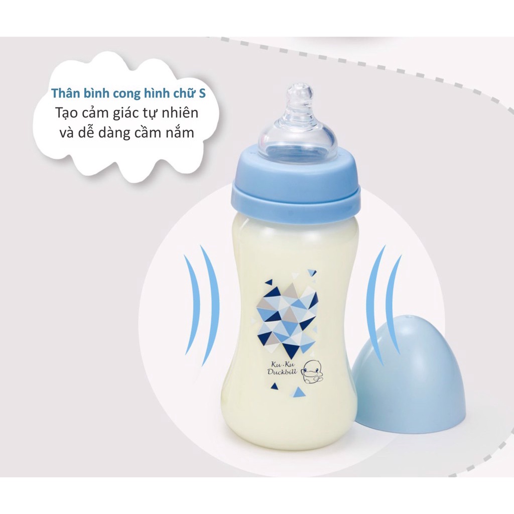 Bình sữa cổ rộng nhựa PP cao cấp 360ml KUKU KU5932 cho bé sơ sinh chống đau bụng, không chứa BPA