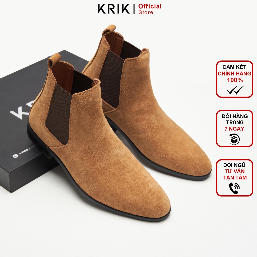 Giày Nam Chelsea Boot Da Bò Nhập Khẩu KRIK Tăng Chiều Cao Thiết Kế Da Lộn Nâu Trẻ Trung Dễ Phối Đồ GN9012 | BigBuy360 - bigbuy360.vn