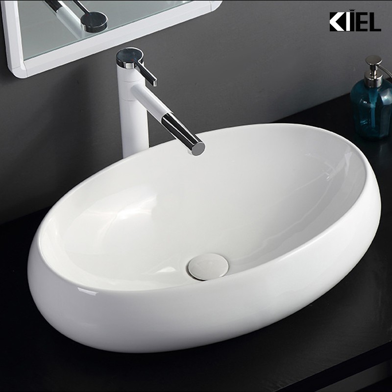 ❤️FREESHIP❤️Chậu lavabo để bàn elip - Chậu rửa mặt hoa văn men sứ cao cấp KB 065F chính hãng , bảo hành 10 năm