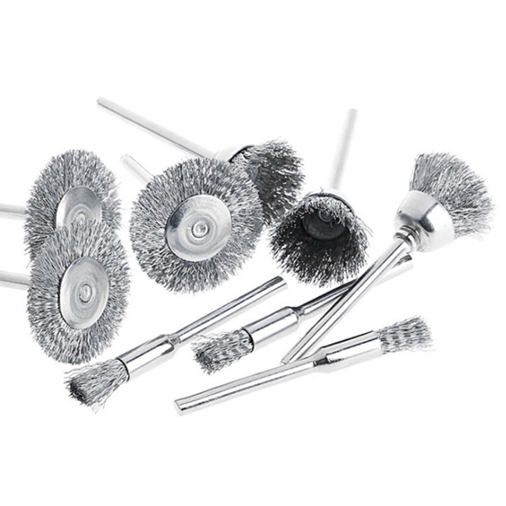 Bộ 9 Bàn Chải Đánh Bóng Bằng Đồng Thau / Thép Không Gỉ Cho dremel 3mm