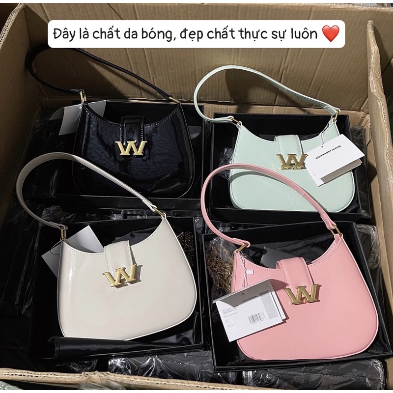 Túi Wang W dáng bầu kẹp nách da trơn mịn size mini và size 21 chuẩn xuất xị