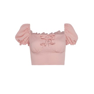 Áo croptop SheByShj tay bồng thắt nơ trước màu hồng - Pink Zoe Top