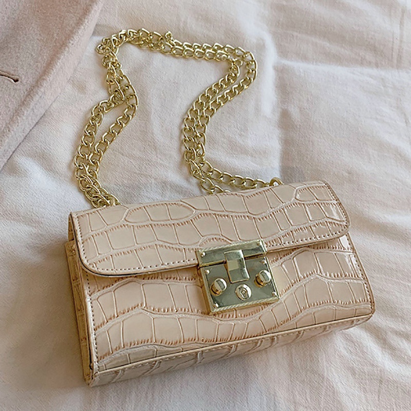 Túi Đeo Vai Hình Vuông Cỡ Nhỏ Họa Tiết Vân Đá Phối Dây Đeo Sợi Xích Phong Cách Cổ Điển Thời Trang