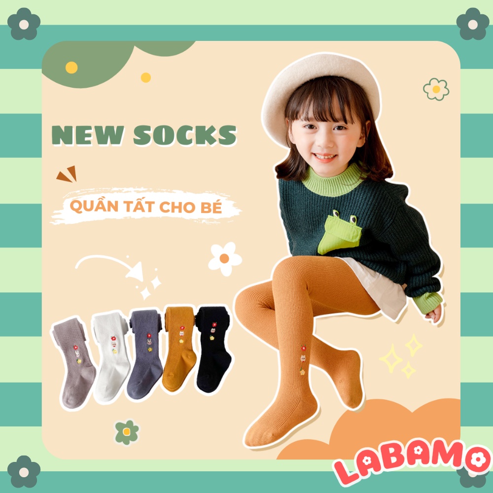 Quần tất legging len cho bé gái từ 0-9 tuổi cao cấp thêu hoa đáng yêu liền bàn LABAMO QT01