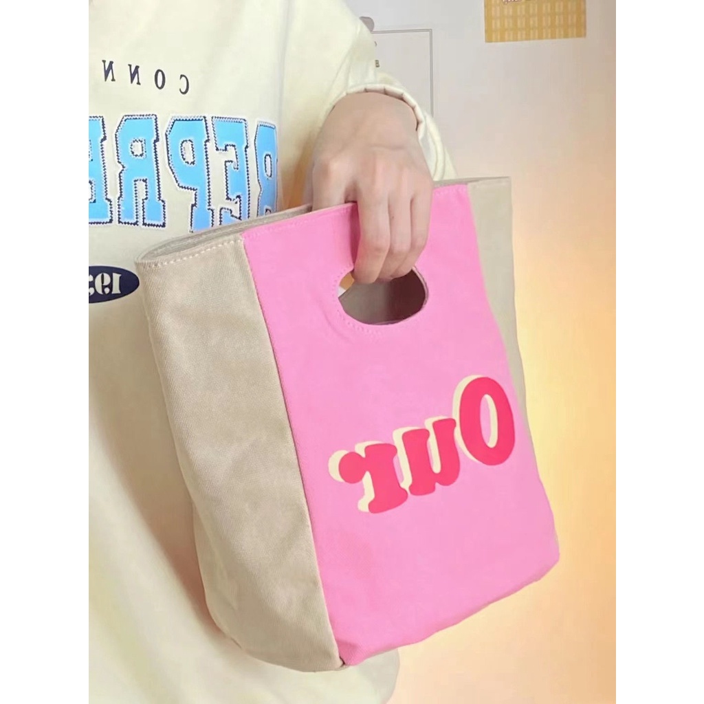 Túi Xách Tay Đựng Hộp Cơm Trưa Bằng Vải Bạt In Chữ Phong Cách Nhật Bản
