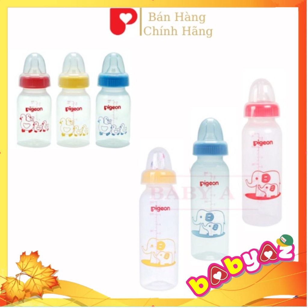 Bình Sữa Pigeon Cổ Hẹp Tiêu Chuẩn, Bình Sữa Trẻ Em Nhựa PP Dung Tích 120ml- 240ml