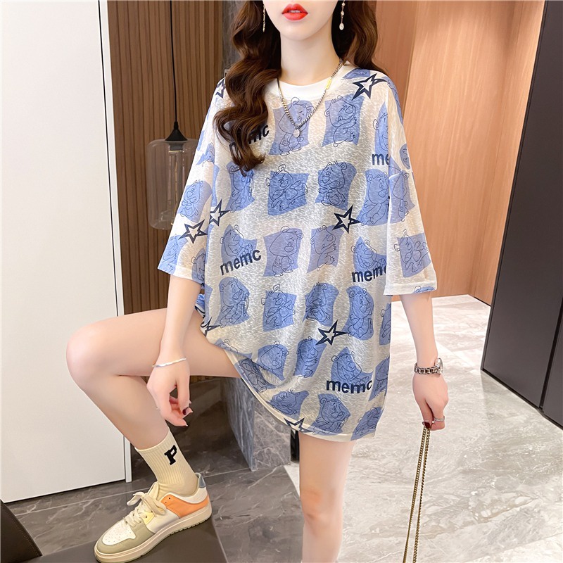 【ZHELIHANGFEI】 / Áo Thun Tay Ngắn Dáng Vừa In Họa Tiết Bằng Lụa Băng Thời Trang Mùa Hè Dành Cho Bạn Nữ