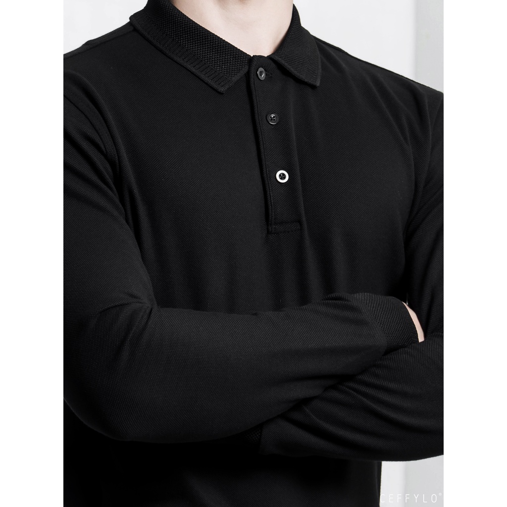 [Mã LTP50 giảm 50000 đơn 150000] Áo Polo Dài Tay Đen Trơn Basic Vải Cotton Mềm Mịn - CEFFYLO | BigBuy360 - bigbuy360.vn
