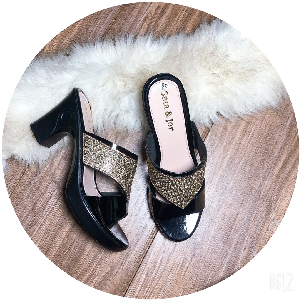 Dép nữ trung niên 7cm đính đá siêu nhẹ, êm cho bà và mẹ ( ảnh thật 100%)