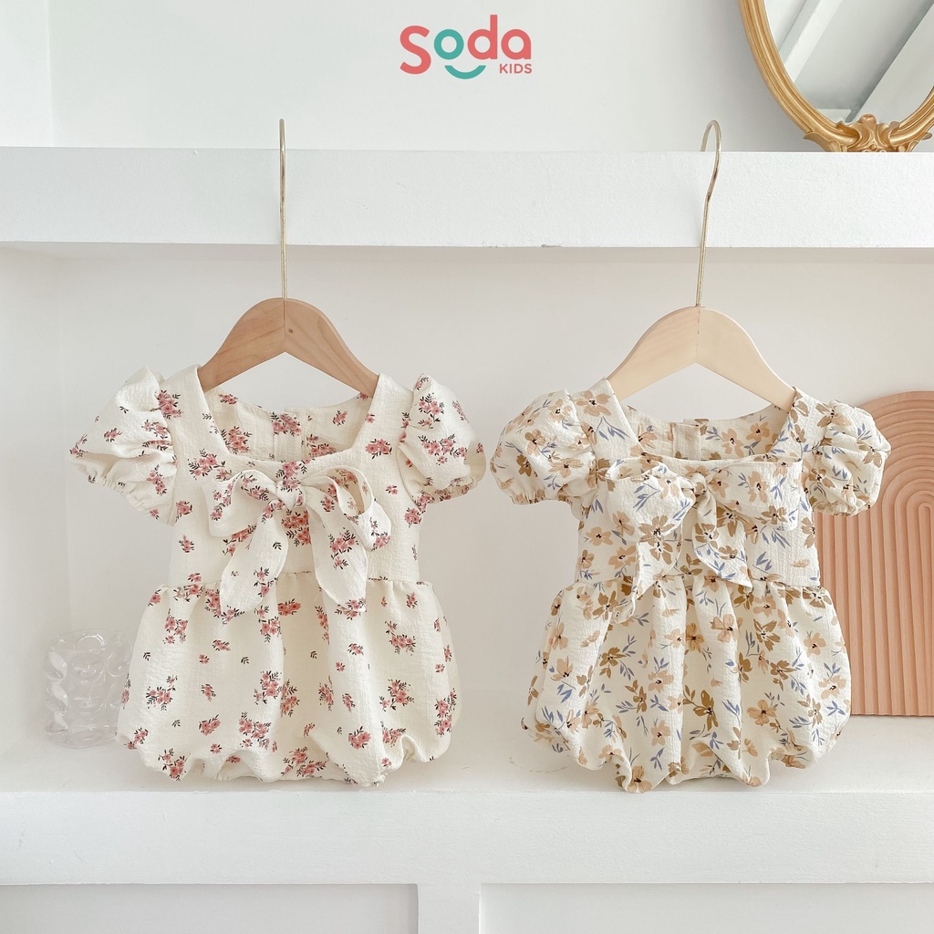Body tiểu thư cho bé gái Melle SODA KIDS thiết kế cổ vuông, tay bồng, đính nơ ngực phong