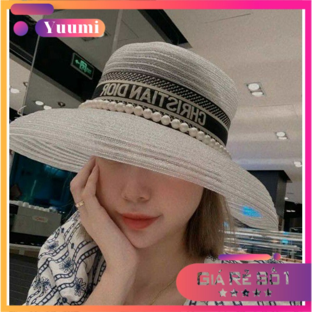Mũ cói đi biển chuông cói nhũ viền ngọc đai dio siêu đẹp siêu sang chảnh Nón cói thời trang Yuumi official