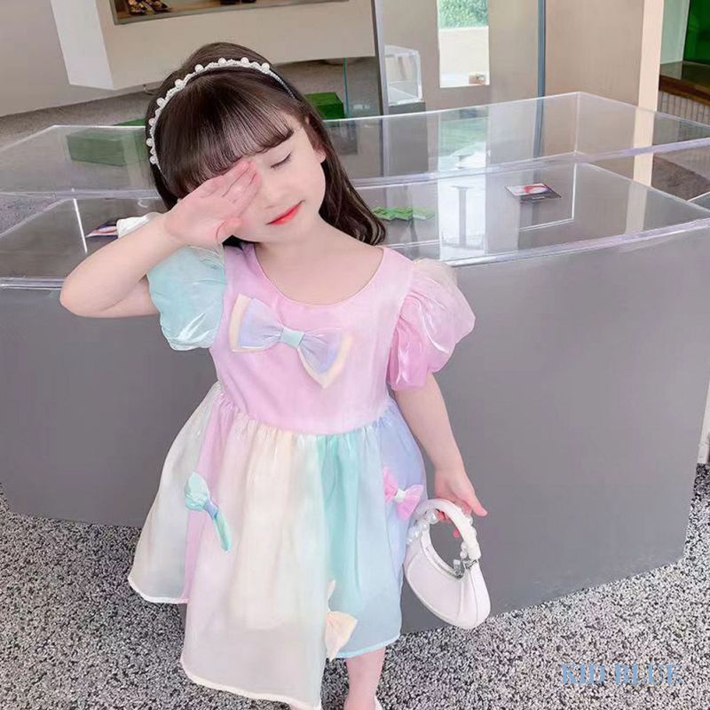 Đầm Công Chúa Lưới Đính Nơ Màu Sắc Kẹo Ngọt Cho Bé Gái