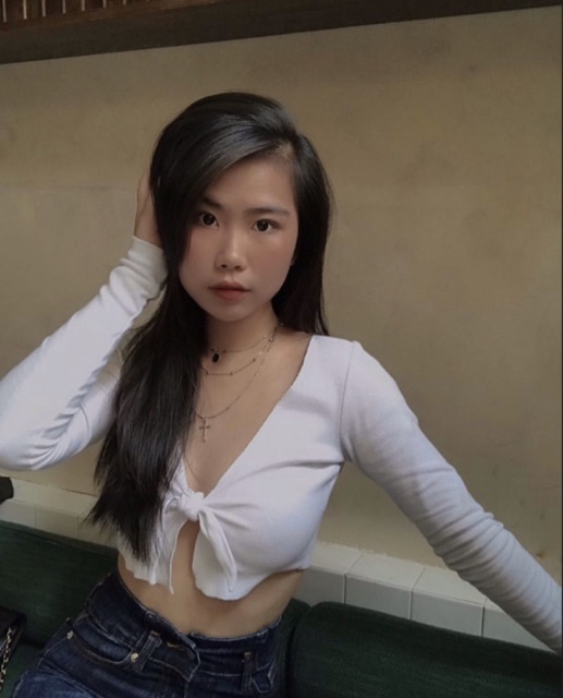 Áo Croptop Ôm Body Tay Dài Sexy Thắt Nơ Ngực Sang Chảnh Đi Chơi, Đi Bar Sang Chảnh -JESSIE TOP | BigBuy360 - bigbuy360.vn