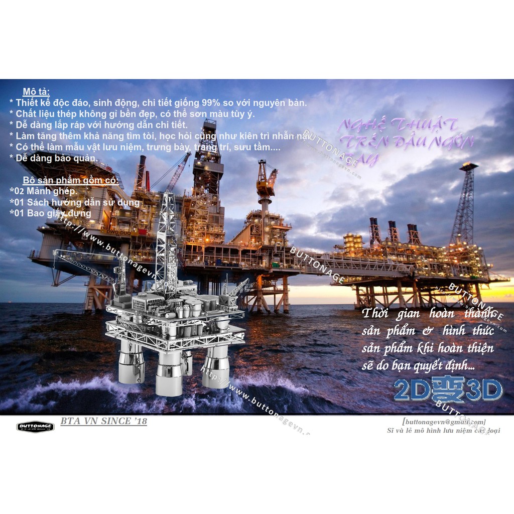 Mô Hình Lắp Ráp 3d Giàn khoan dầu bán tiềm thủy và tàu dầu