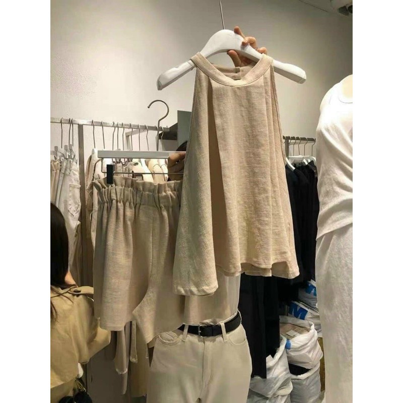 Sét Đũi Tiểu Thư Gồm Áo Yếm Kèm Quần Short Đủ Size Hàng Đổ Shop