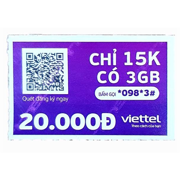 Thẻ VIETTEL mệnh giá 20.000đ ( DÙNG ĐƯỢC 3GB )