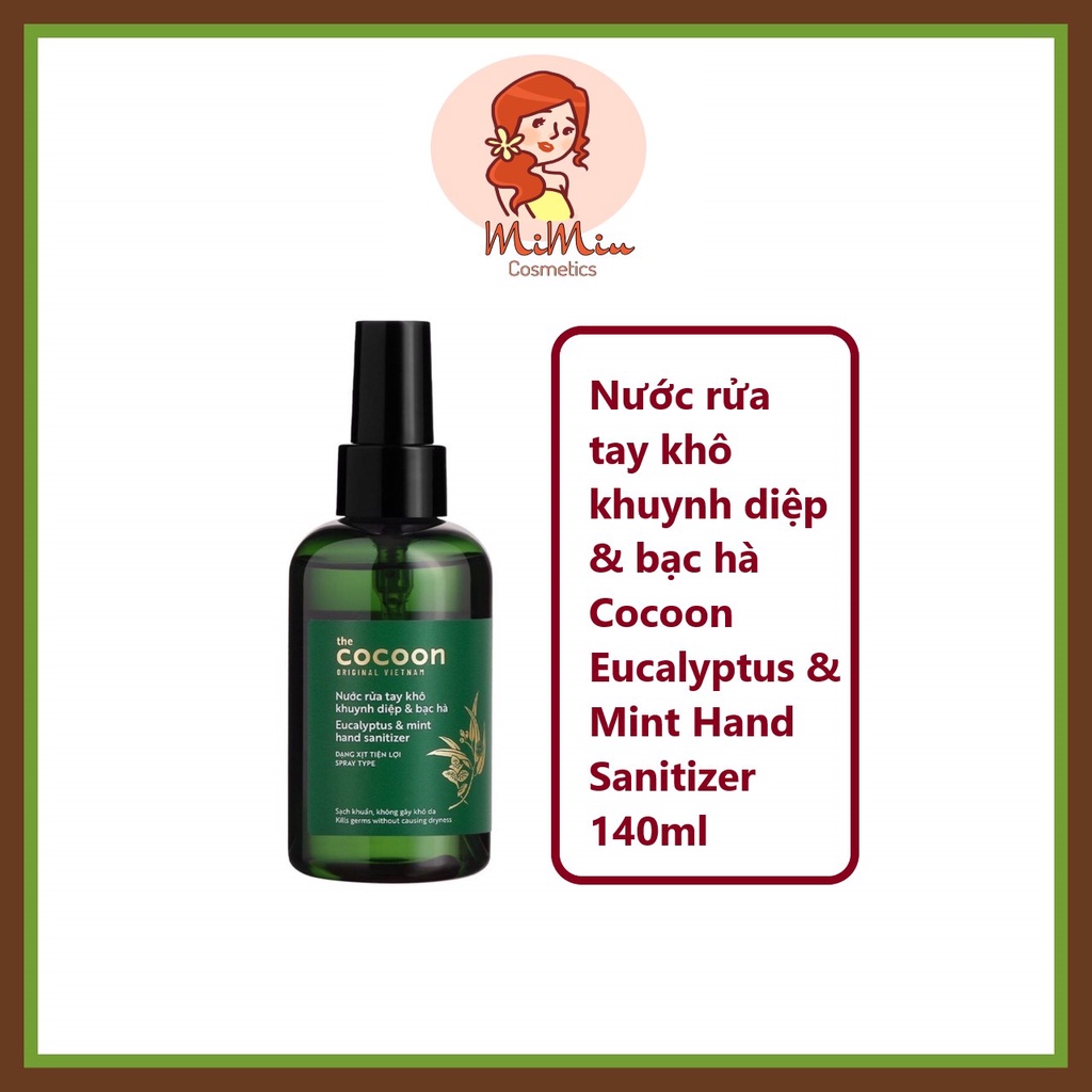 Nước rửa tay khô khuynh diệp &amp; bạc hà Cocoon Eucalyptus &amp; Mint Hand Sanitizer 140ml