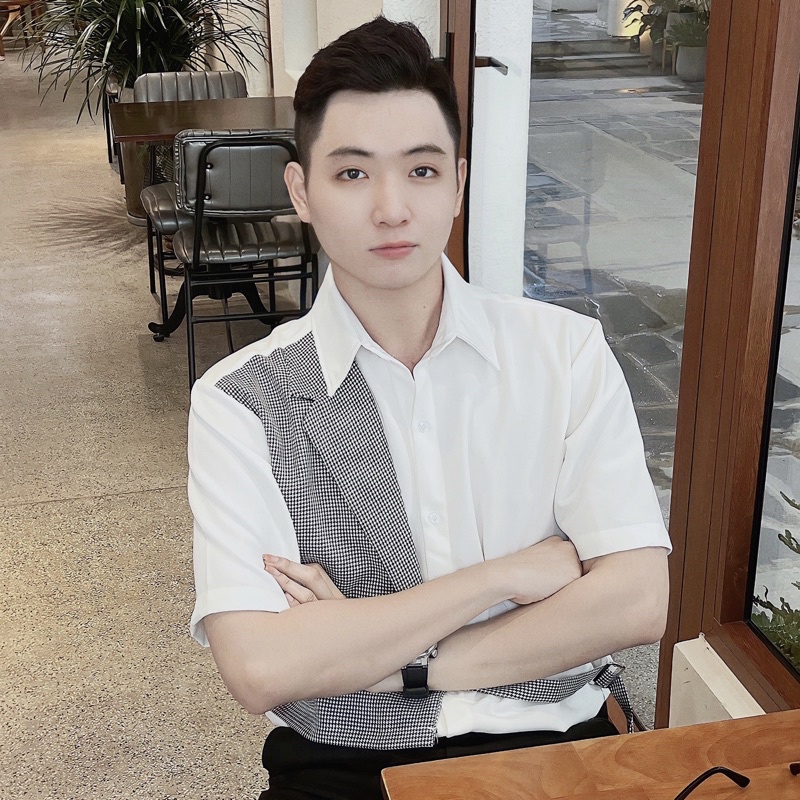 Áo Sơ Mi Tay Ngắn Nam Trắng/Đen Phối Vest Đen Premium Unisex Chất Vải Dày Đẹp Mr Smile 99 Shop