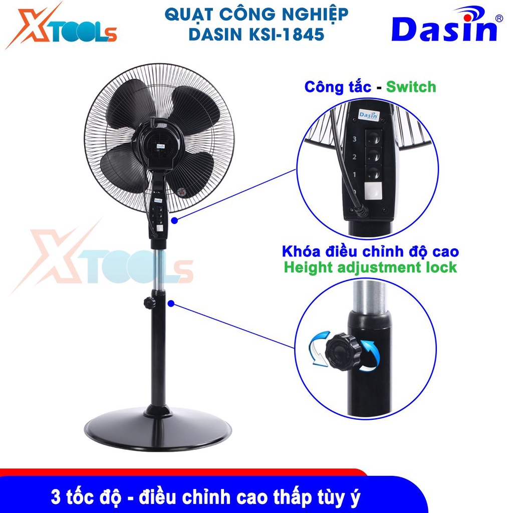 Quạt đứng Dasin KSI-1845 màu đen, công suất 126W, 3 mức tốc độ, sải cánh 45cm [CHÍNH HÃNG][XTOOLS]