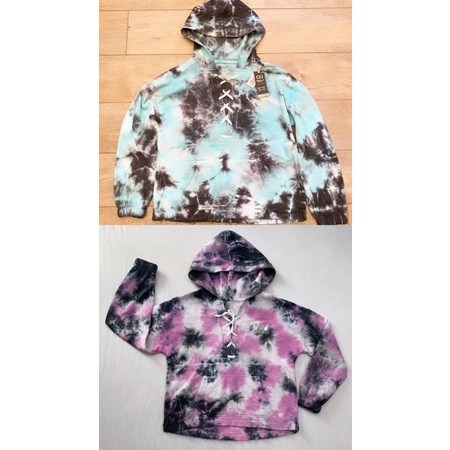 (A215) Áo hoodie dáng ngắn đan dây loang màu Justice - Thanh lý vnxk