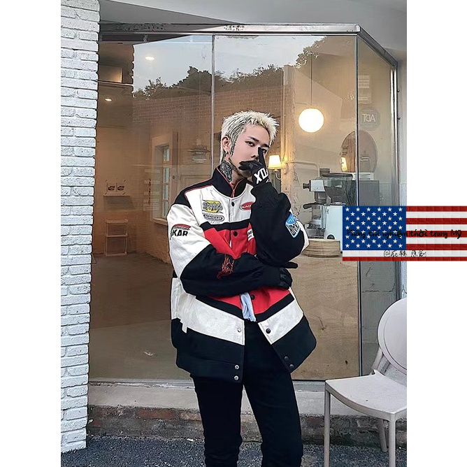 Áo khoác xe máy Áo Khoác Bóng Chày Đồng Phục Đua Xe Mô Tô Phong Cách Đường Phố Mỹ Mùa Xuân Thu Cho Nam Và Nữ Retro Thoáng khí Nhẹ và mỏng Màu xanh Màu đỏ Bộ đồ Light jacket oversize