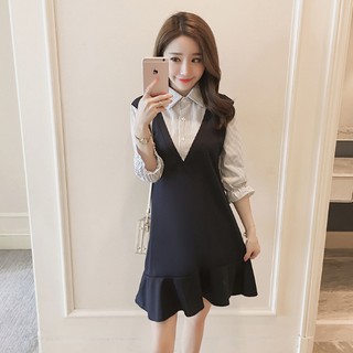 THANH LÝ ĐẦM BẦU : Váy Bầu Kiểu DángCông Sở Đuôi Cá Giả Yếm Phối Sơ Mi