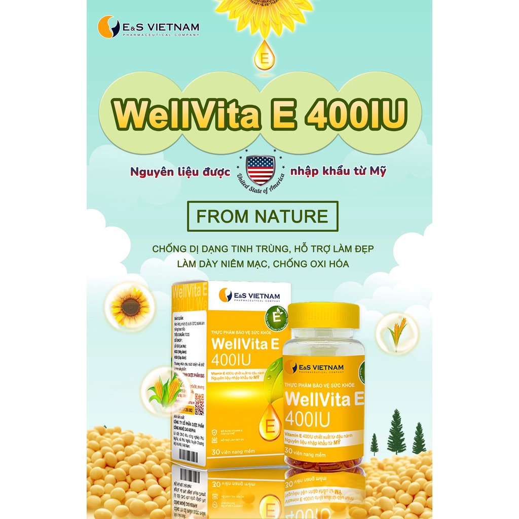 Itamin E 400IU - WellVita E 400 giúp Dày Niêm Mạc và Cải Thiện Nội Tiết - Hỗ Trợ Chuẩn Bị Mang Thai