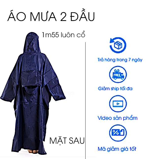 Áo mưa 2 đầu vải dù cao cấp Size 1m4 Chống Thấm tuyệt đối , Nam Nữ đều đều mặc được.