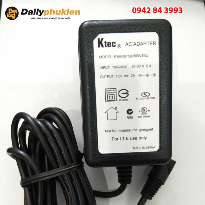 Adapter nguồn Ktec 7.5V 2A giá rẻ dailyphukien