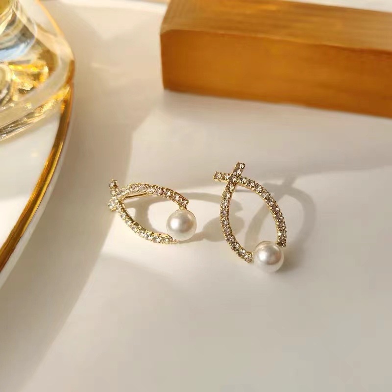 Bông Tai Hình Học Đính Ngọc Trai Phong Cách Hàn Quốc