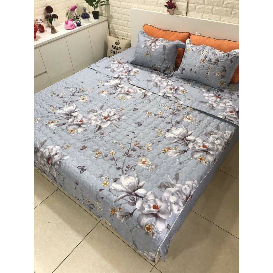 sale 69k Bộ ga gối poly 1,6m Hoa bướm lá bạc