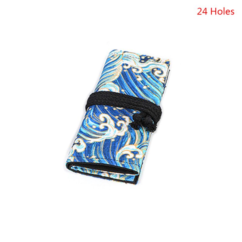 BTF 12/24/36/48/72 Holes Canvas Roll Up Pencil Bag Pen Curtain Case Makeup Wrap Holder Storage Pouch