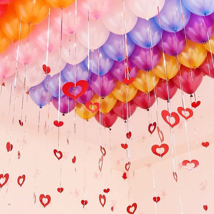 Set 100 Dây Treo Bong Bóng Hình Trái Tim Màu Hồng Dùng Trang Trí Tiệc Cưới / Sinh Nhật